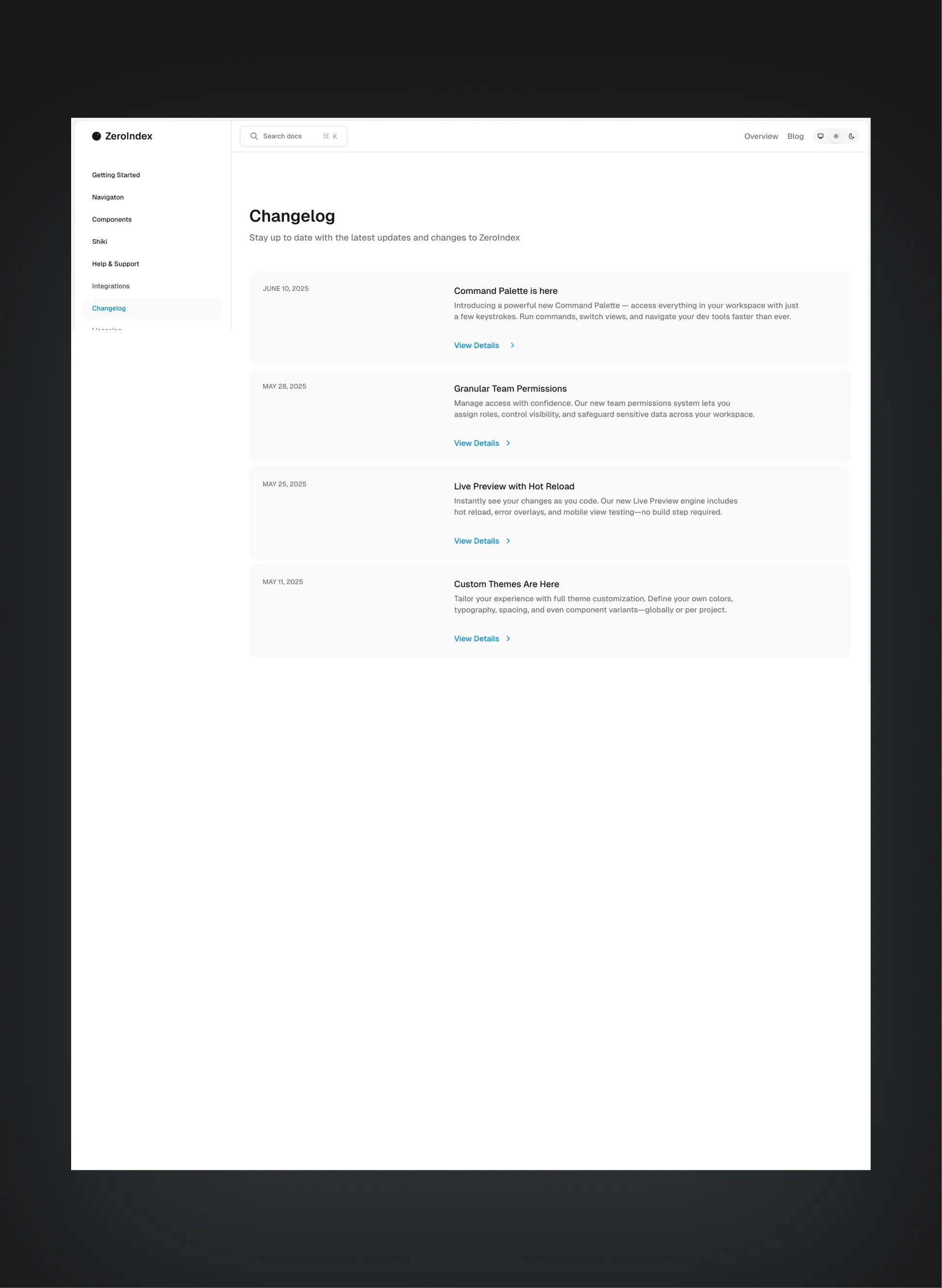 ZeroIndex integrations section