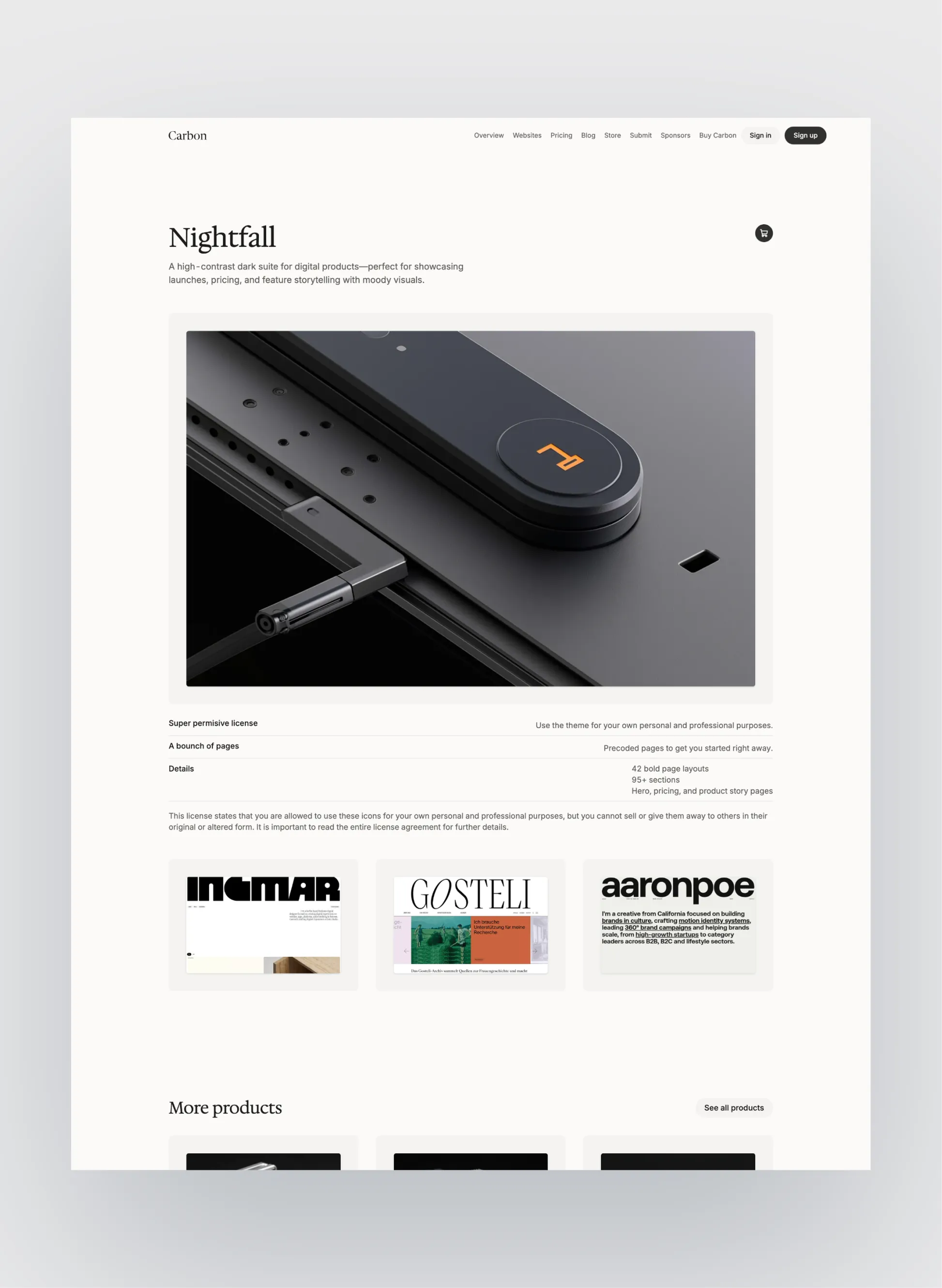 Carbon advertising page layout