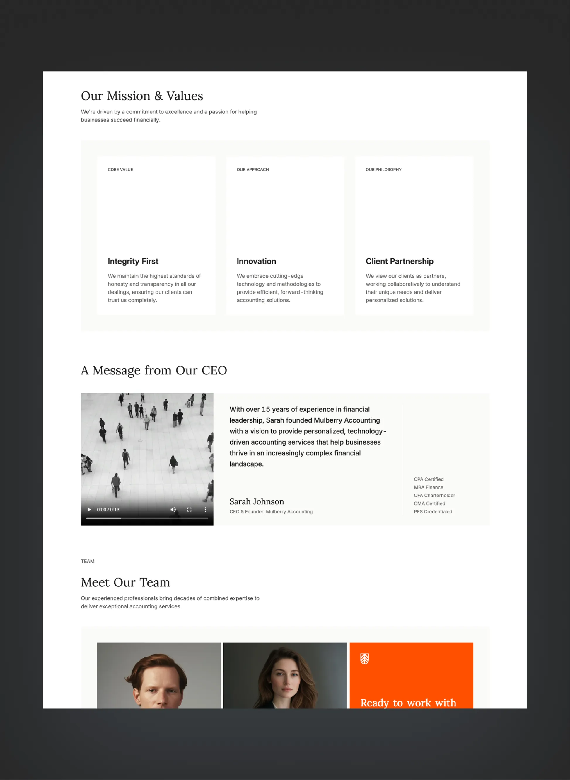 Mulberry accountants and team section