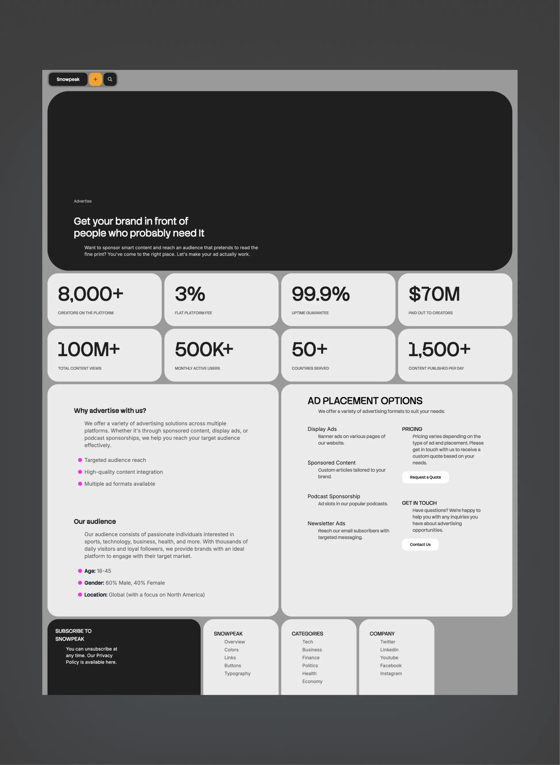 Snowpeak editorial typography