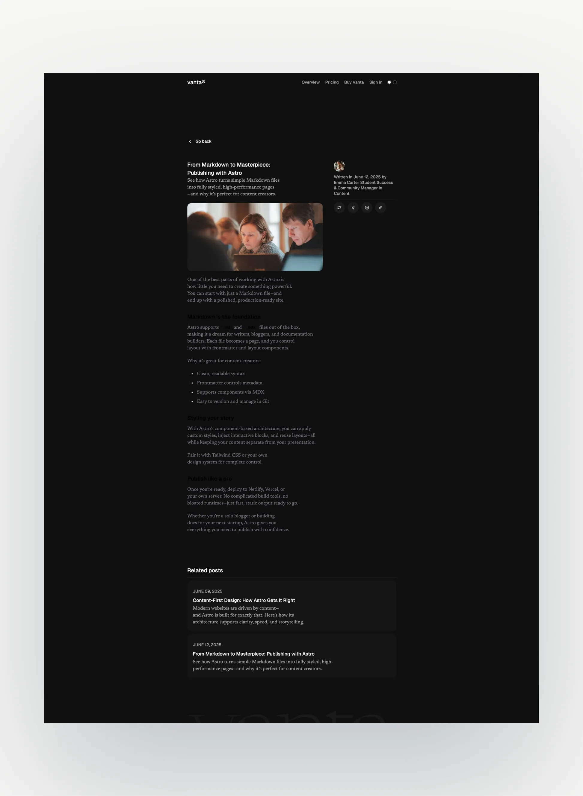 Vanta dark mode view