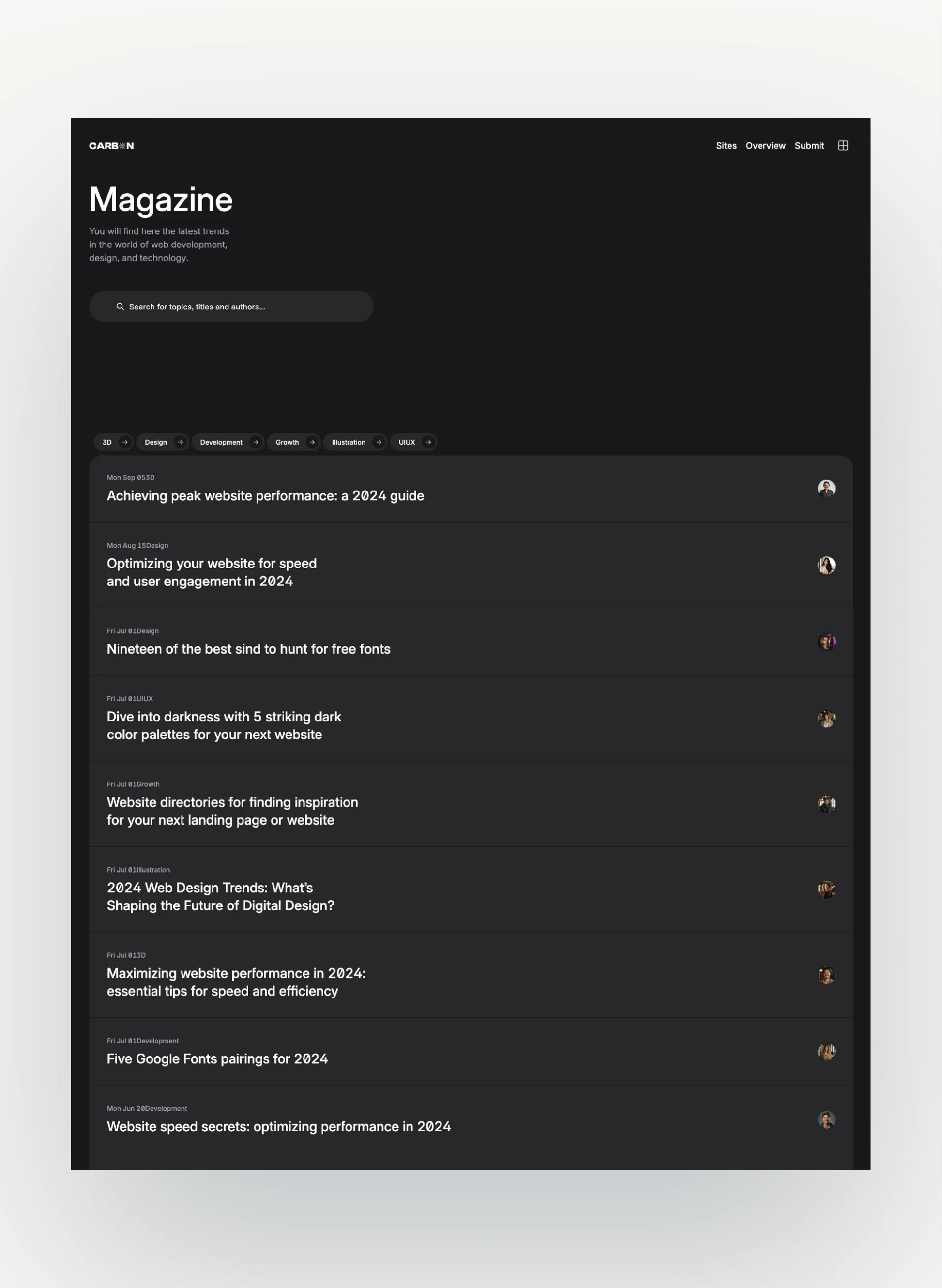 Carbon advertising page layout