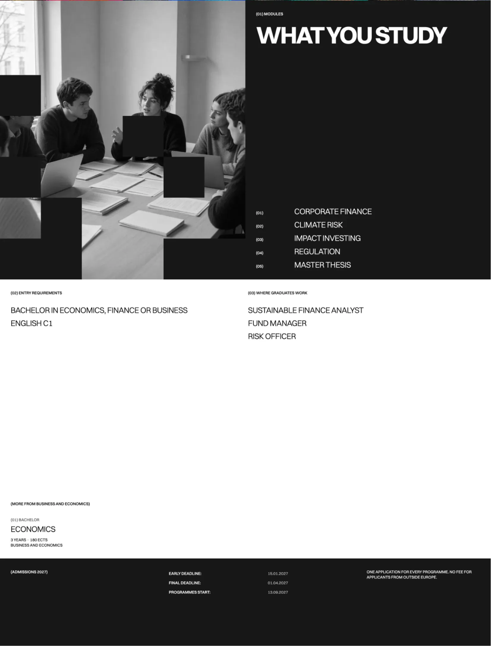 Gerstner programme page with modules, entry requirements and admission deadlines