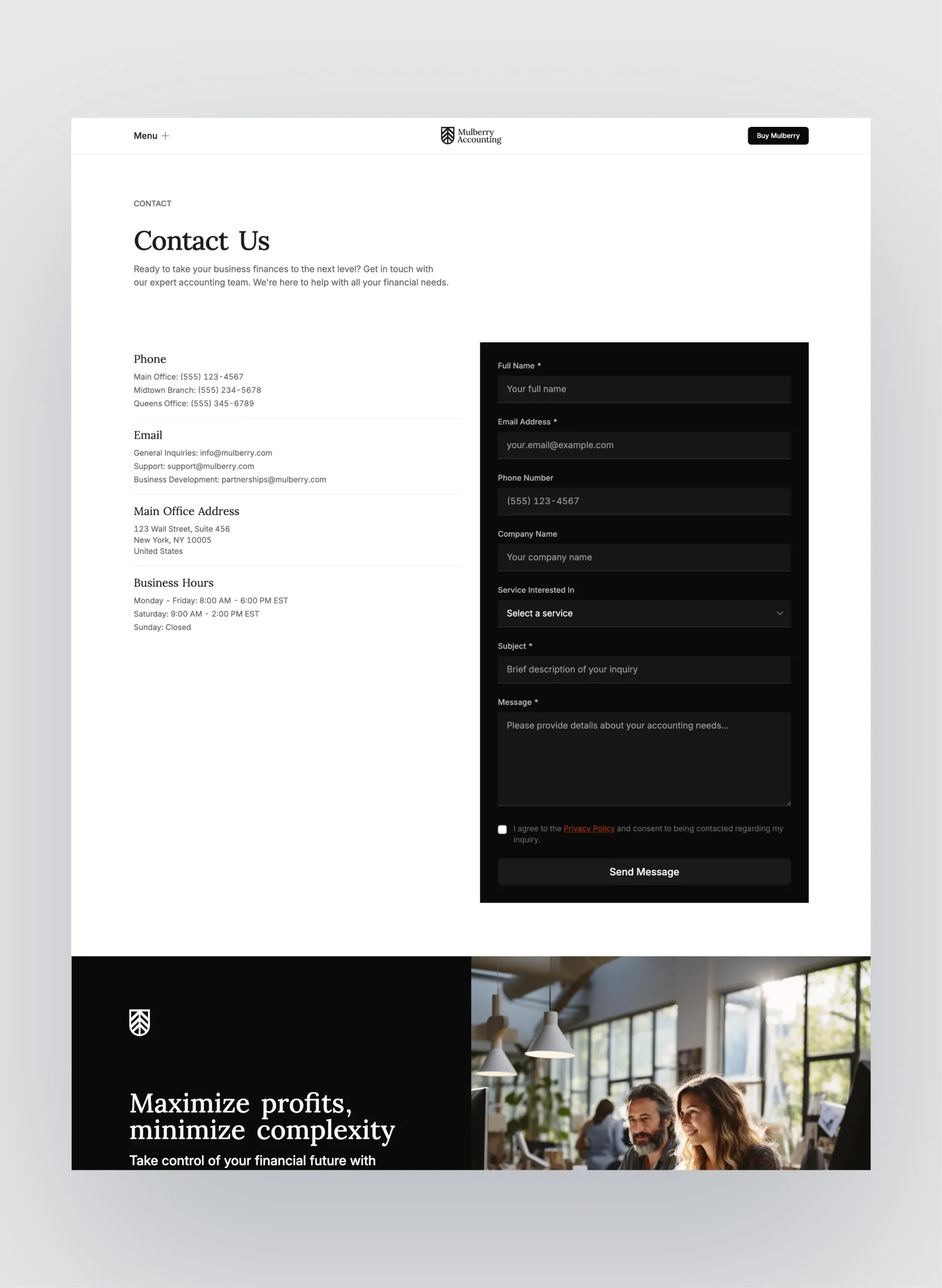 Mulberry homepage hero with structured design