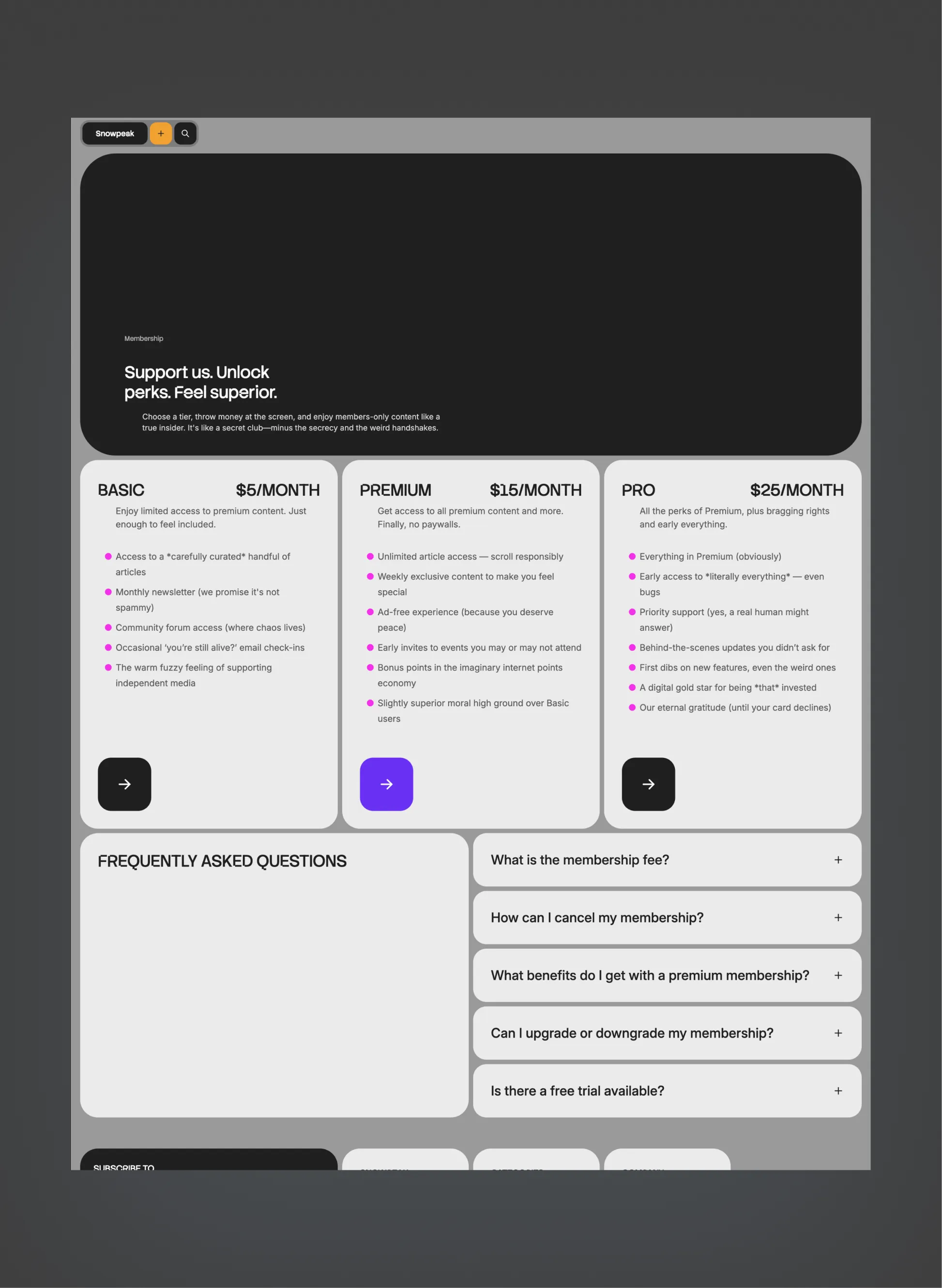 Snowpeak page preview