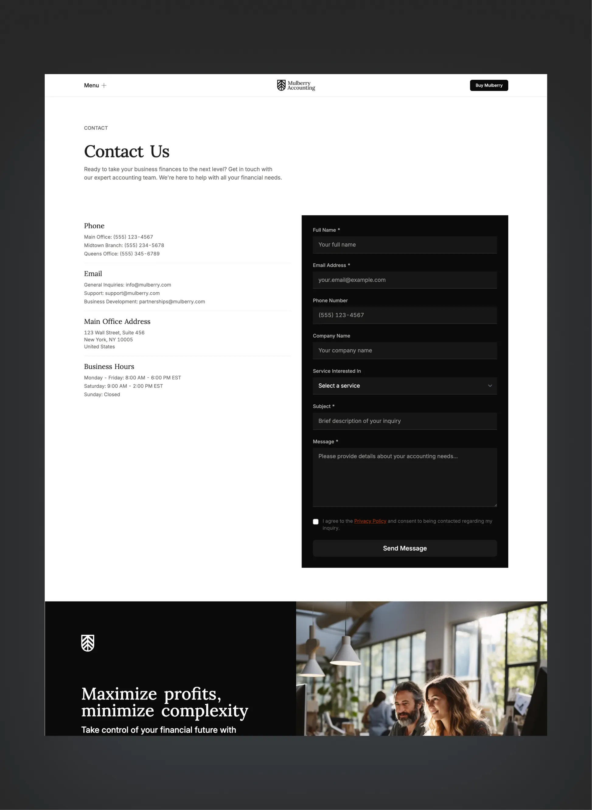 Mulberry homepage hero with structured design