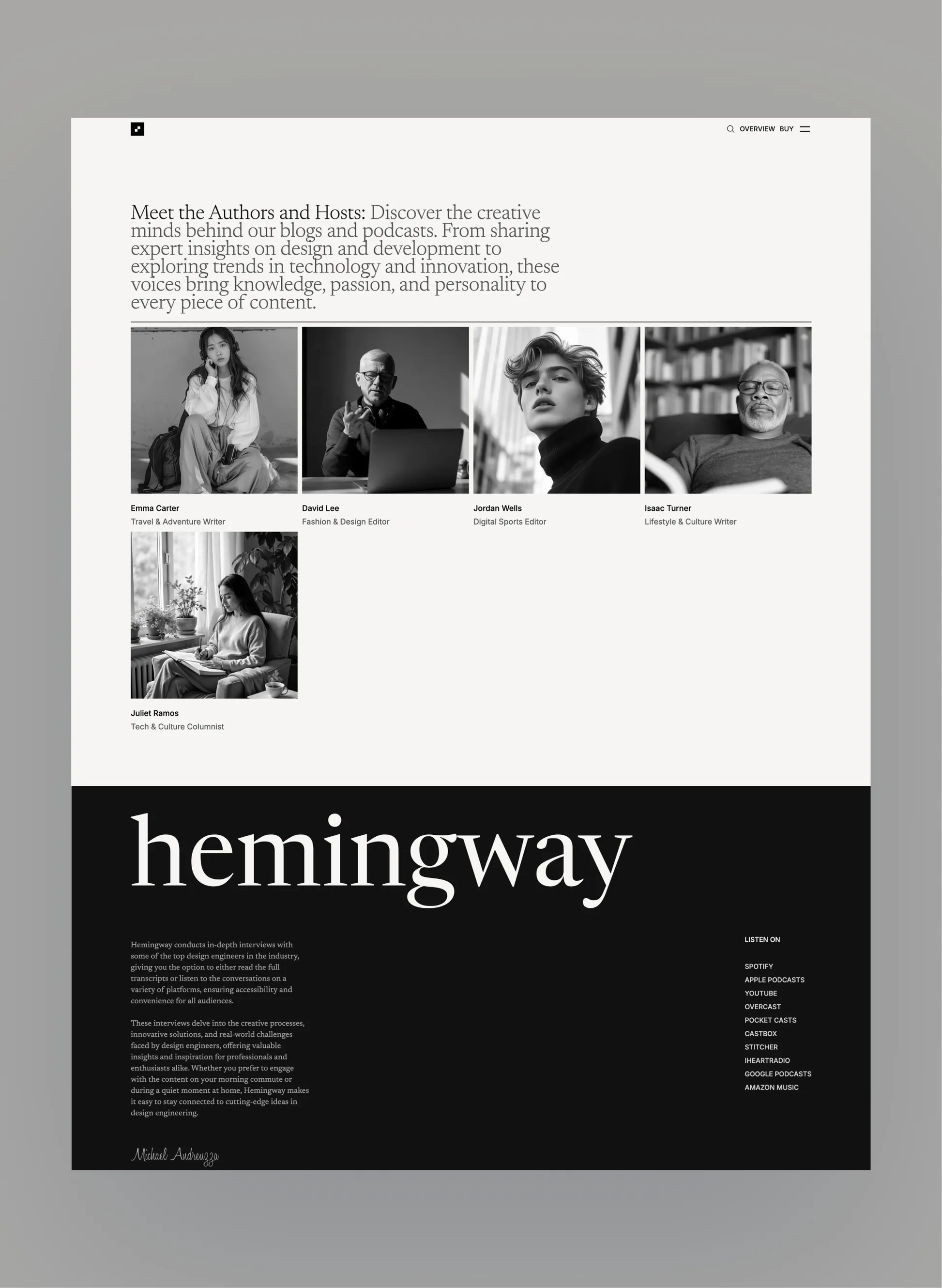 Hemingway responsive podcast view