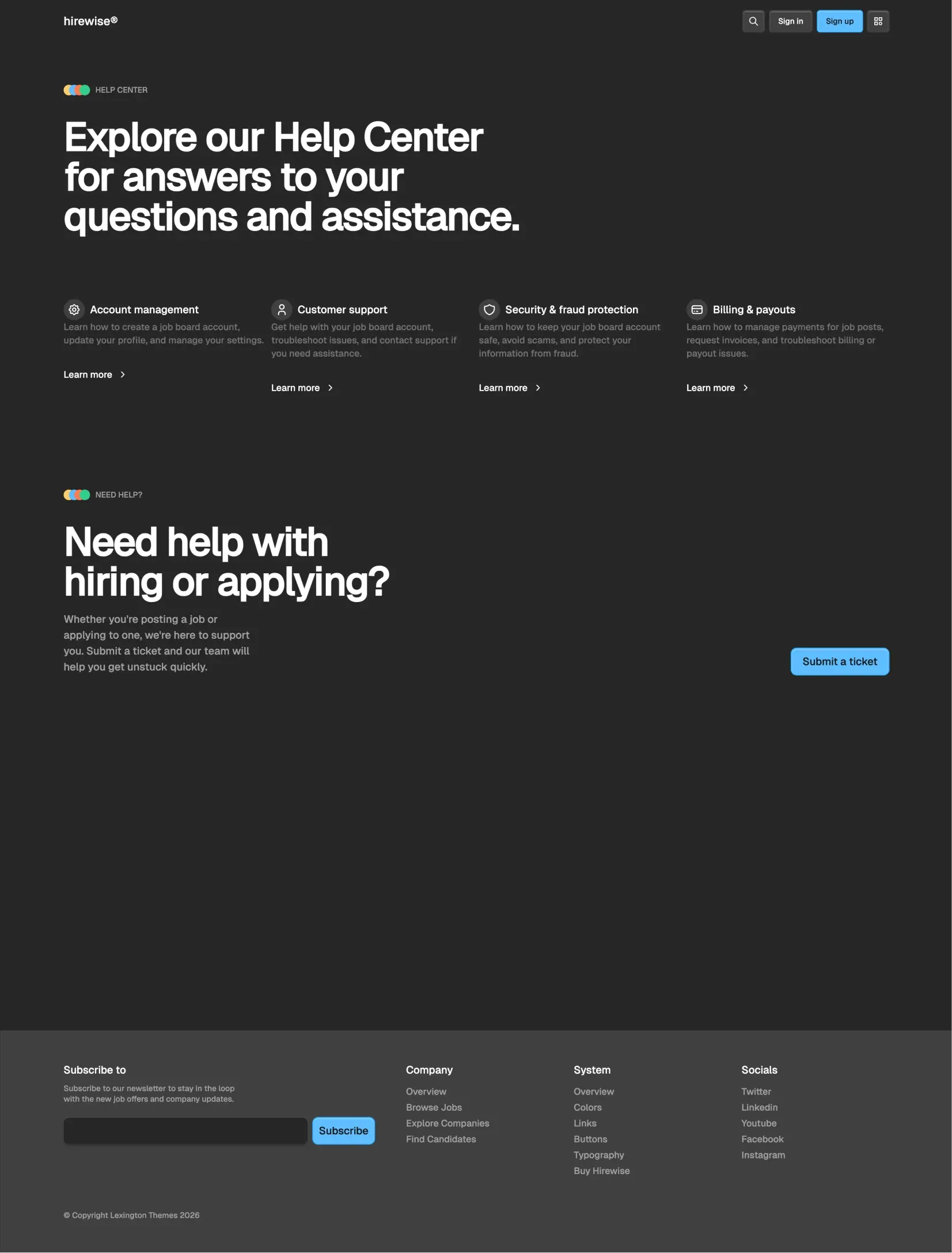 Hirewise help center layout