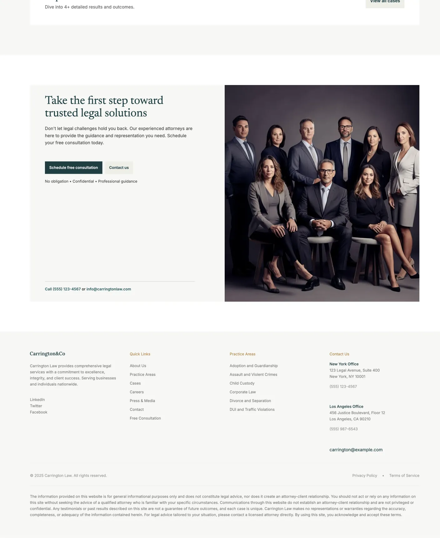 Carrington legal services responsive mobile-friendly design