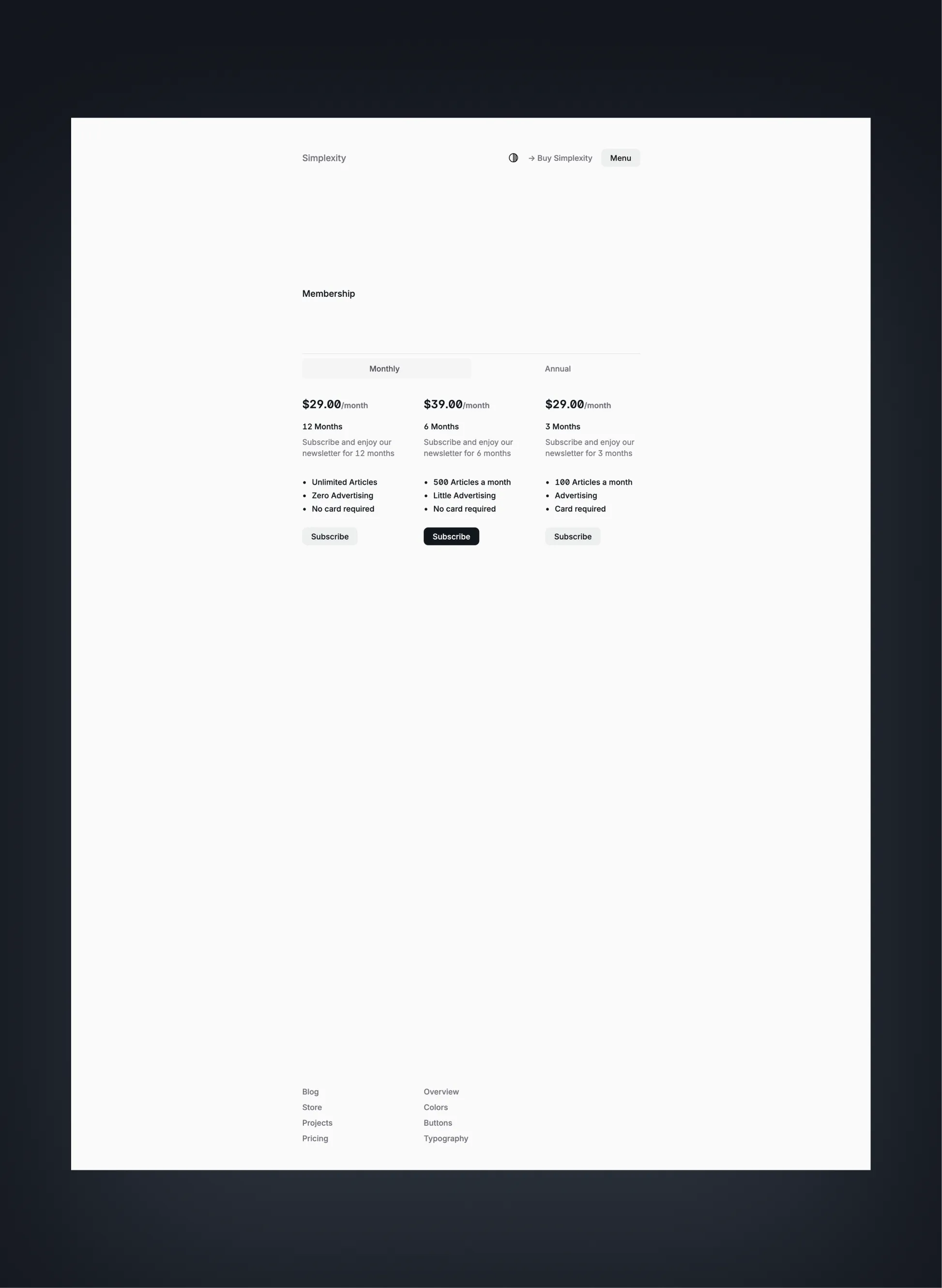 Simplexity typography and spacing system