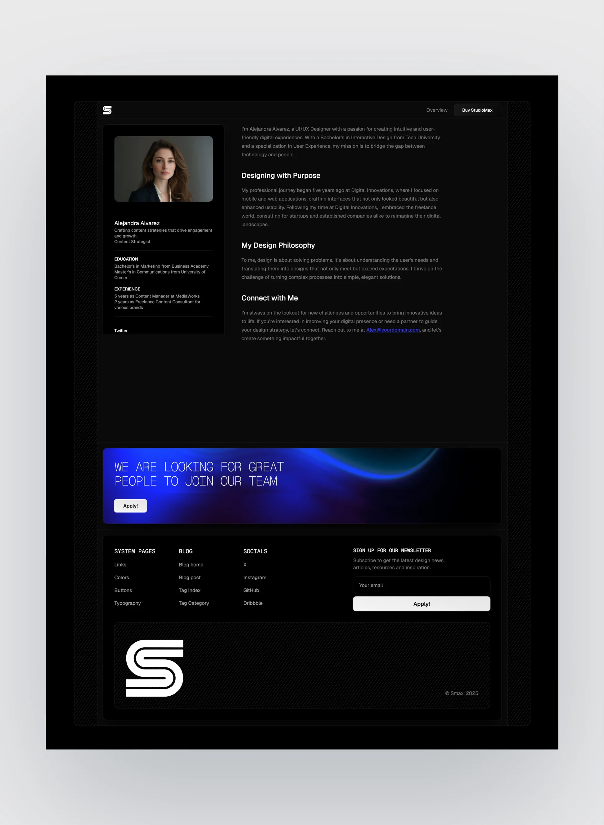 Studiomax dark gradient section design