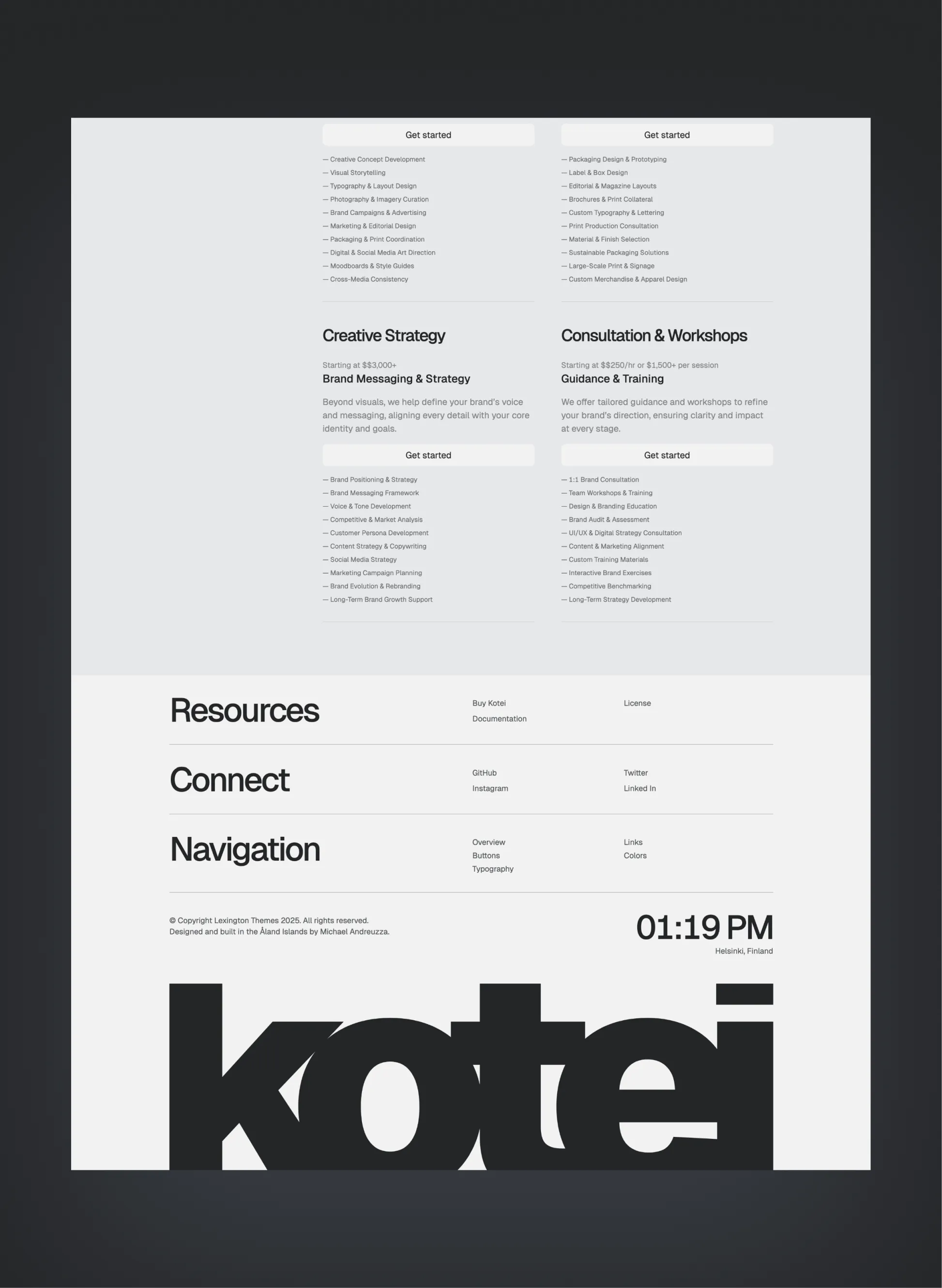 Kotei dark mode layout