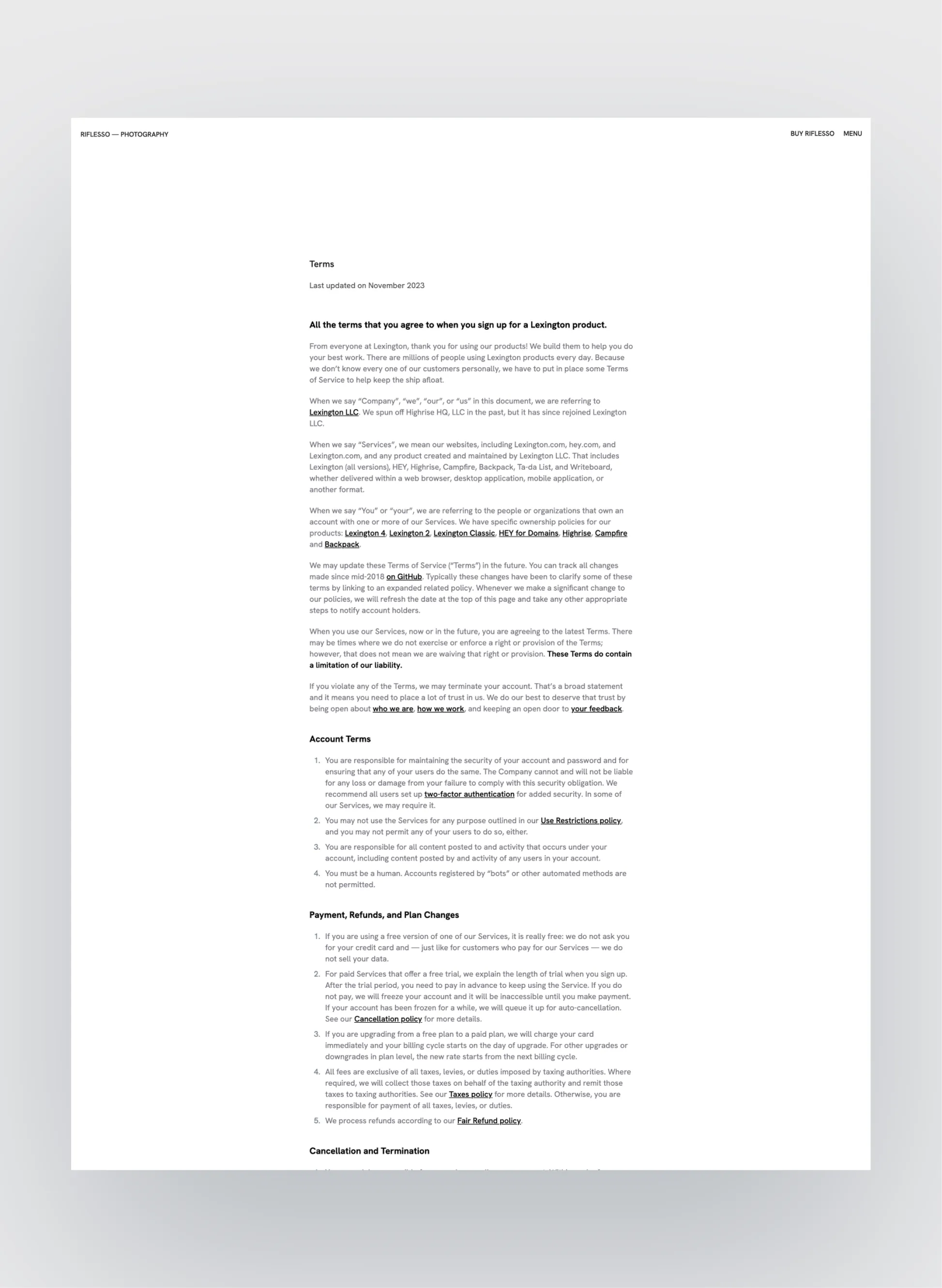 Riflesso detail page