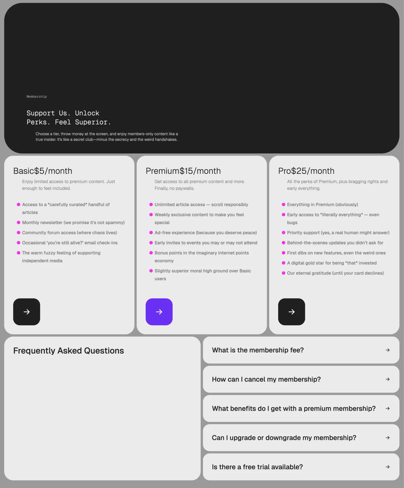 Snowpeak dark-mode grid design
