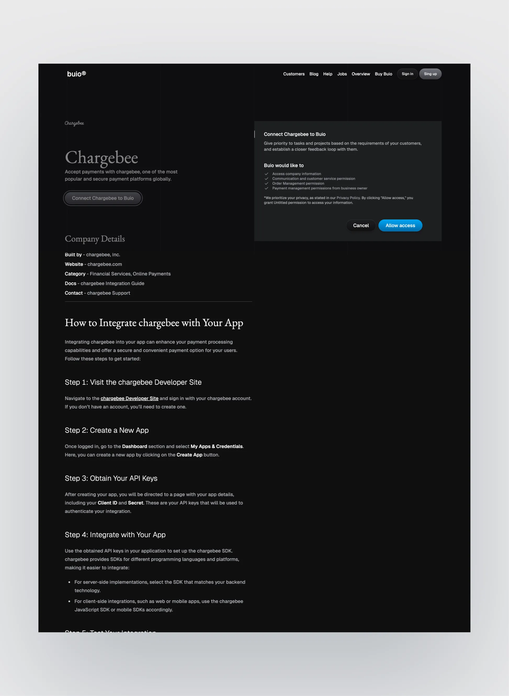 Buio dark-mode responsive layout
