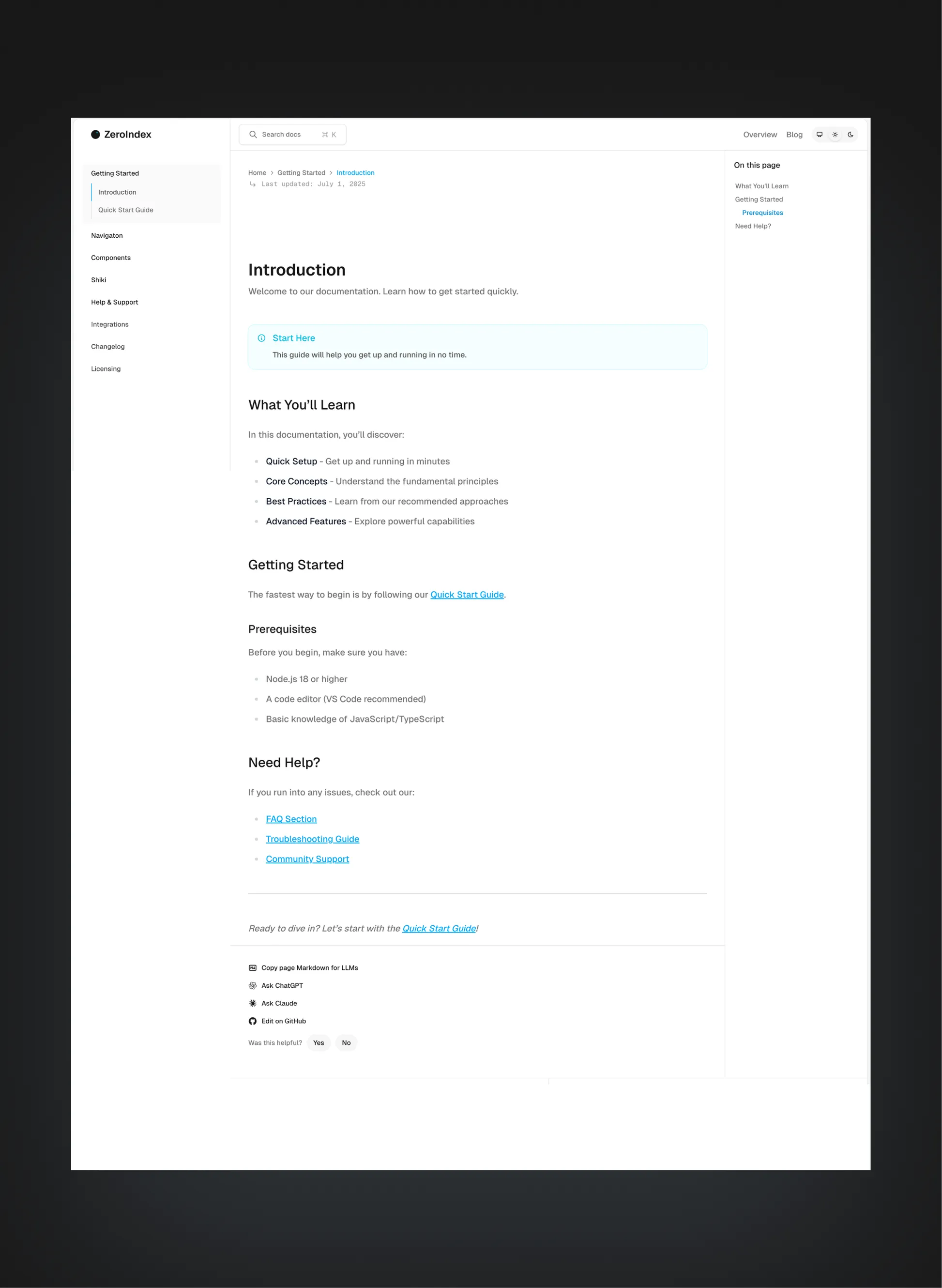 ZeroIndex page preview