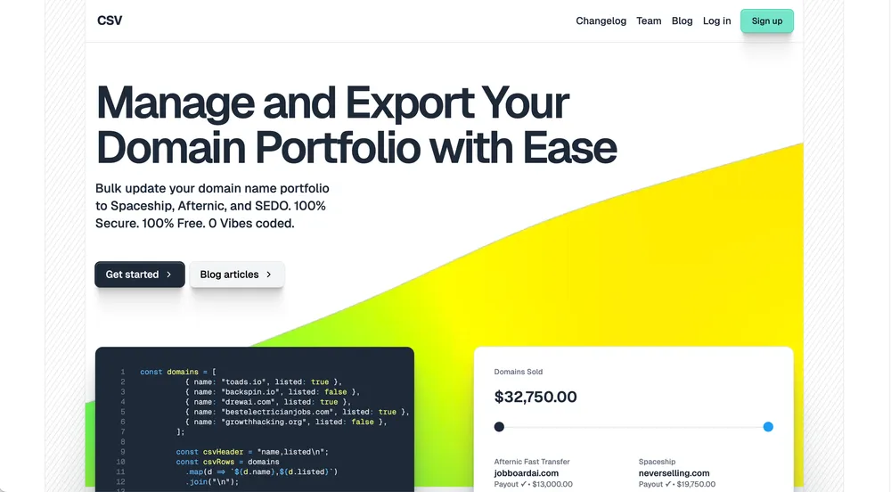 CSV Domains website preview