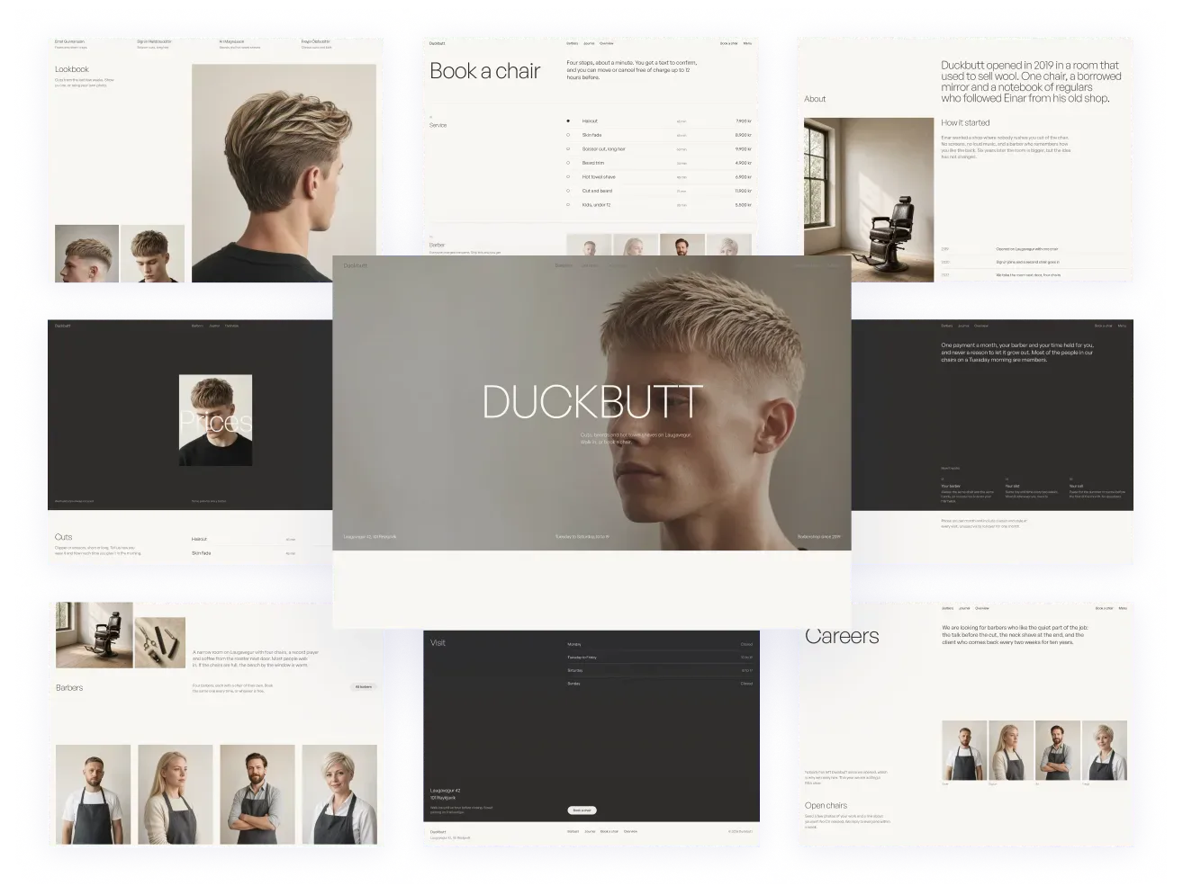 Duckbutt barbershop website template built with Astro and Tailwind CSS