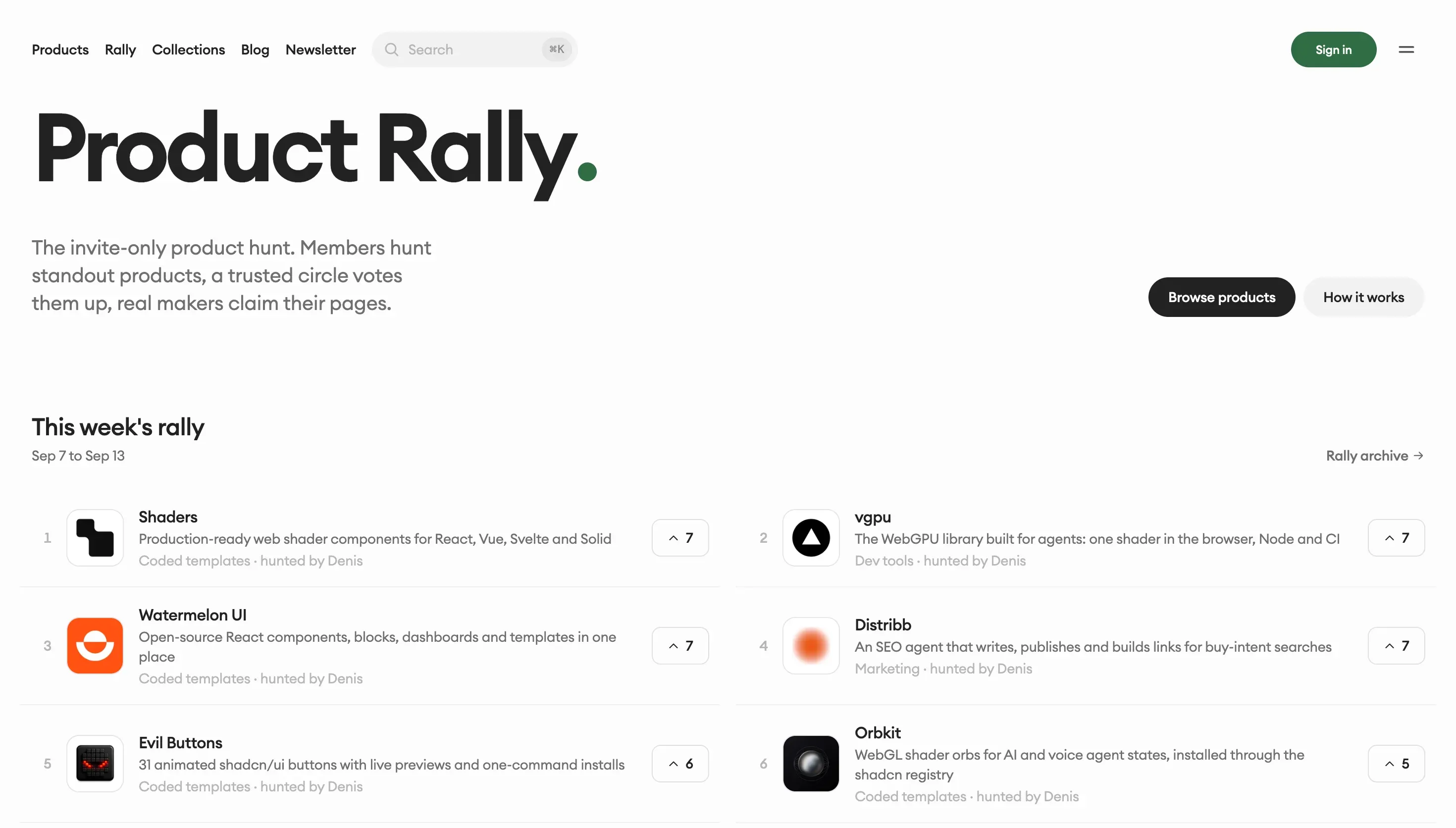 Product Rally website preview
