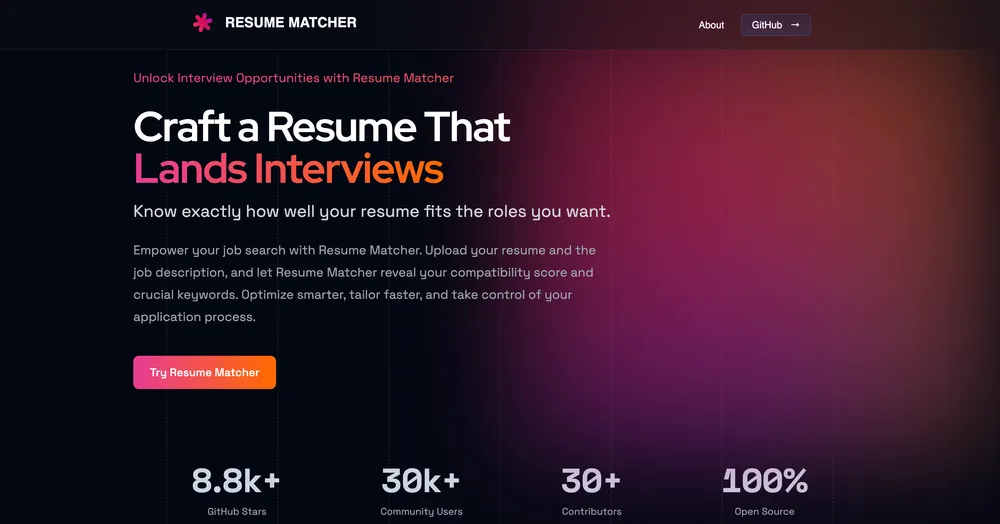 Resume Matcher website preview