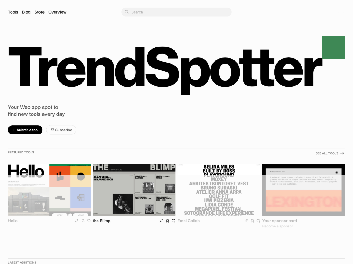 Trendspotter is a modern, versatile directory template tailored for curation websites. Designed for seamless navigation, it empowers users to discover, explore, save tools, create profile and manage them directly from a personalized dashboard.