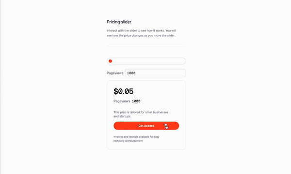 A pricing slider with a slider and a button